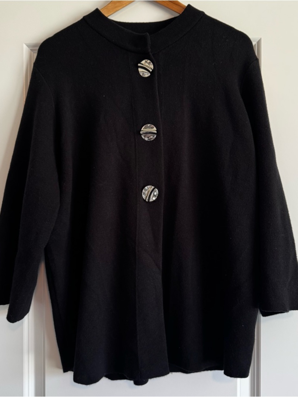 Frank Lyman Black Swing Jacket Sculptural Button Cardigan XL Boutique Chic